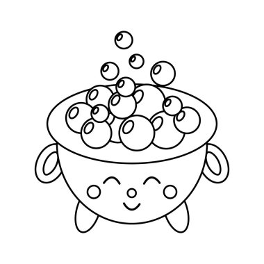 Şirin sihirli iksir kazanı, karalama stili düz vektör çizimi çocuk kitabı boyama çizimi