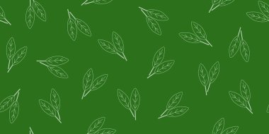 Taze ıspanak yapraklı pürüzsüz desen koyu yeşil arka planda, vektör çizimi