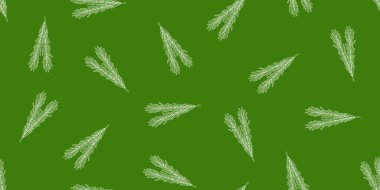 Yeşil zemin üzerinde biberiyenin ana hatları olan kusursuz desen, vektör illüstrasyonu