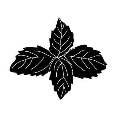 Fesleğen yapraklarının siyah silueti, simge düz vektör çizimi