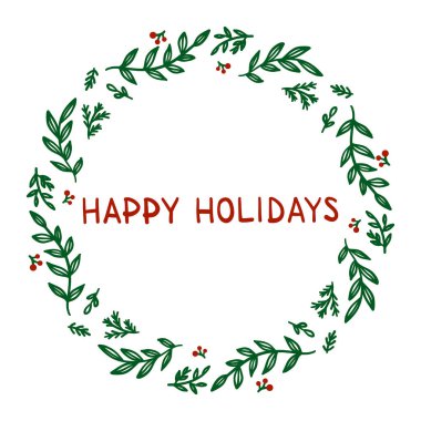 Yeşil yapraklar ve kırmızı böğürtlenlerden yapılmış dairesel çelenklerin gösterişli bir tasviri.