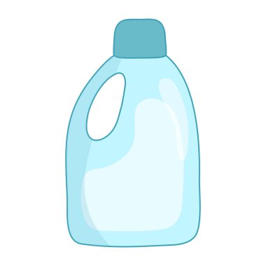 Üzerinde temizlik ya da deterjan bulunan mavi şişe, vektör illüstrasyonu