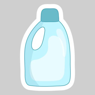 Üzerinde temizlik ya da deterjan olan mavi şişe etiketi, vektör illüstrasyonu