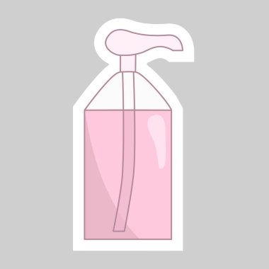 İçinde pembe temizlik ürünü ve vektör illüstrasyonu olan bir etiket.