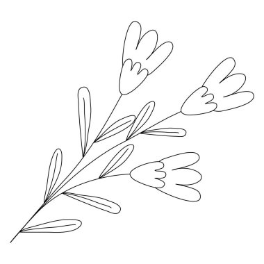 Yapraklı basit çiçek, karalama stili düz vektör taslağı çocuk boyama kitabı için resimleme