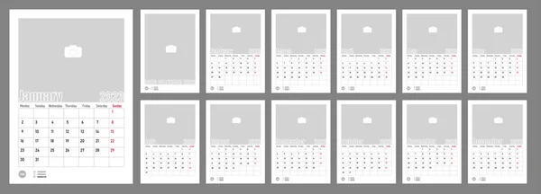 Miesięczny Kalendarz Zdjęć Ściennych 2023 Prosty Miesięczny Kalendarz Zdjęć Pionowych — Wektor stockowy