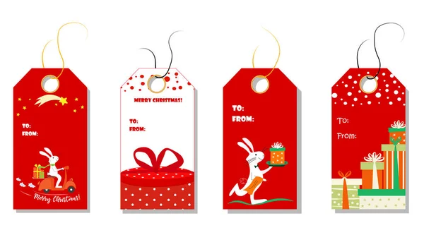 Tags Natal Coleção Bonito Etiquetas Com Árvore Natal Urso Coelho — Vetor de Stock