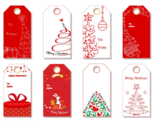 圣诞标签可爱的集合 有圣诞树 兔子和雪人的标签 矢量说明 — 图库矢量图片