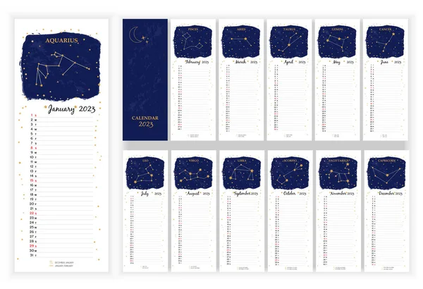 Astrologi Wall Månadskalender 2023 Vertikal Fotokalender Layout För 2023 Engelska — Stock vektor