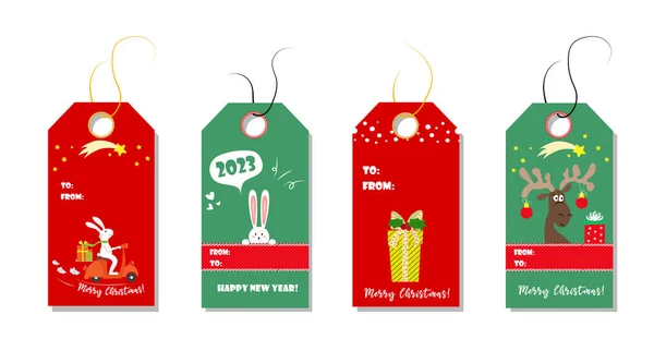 Tags Natal Coleção Bonito Etiquetas Com Árvore Natal Urso Coelho — Vetor de Stock