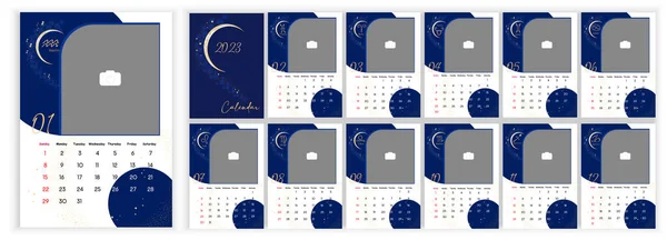 Месячный Астрологический Календарь 2023 Вертикальный Фотокалендарь 2023 Год Английском Языке Векторная Графика