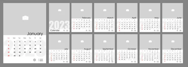 Wall Monthly Fotokalender 2023 Einfache Monatliche Vertikale Fotokalender Layout Für lizenzfreie Stockillustrationen