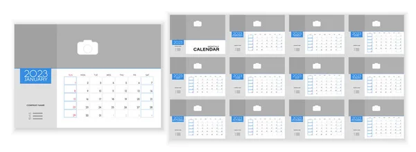Desktop Monatlicher Fotokalender 2023 Einfache Monatliche Vertikale Fotokalender Layout Für lizenzfreie Stockvektoren