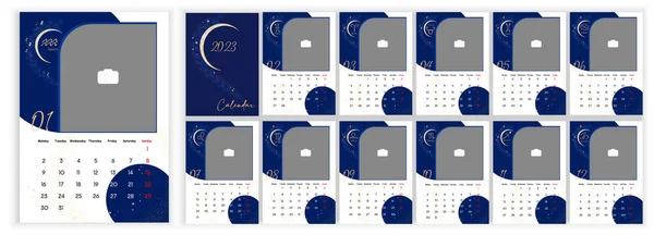 Месячный Астрологический Календарь 2023 Вертикальный Фотокалендарь 2023 Год Английском Языке Стоковый вектор