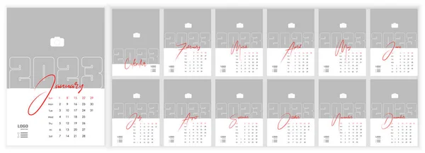 Wall Monthly Fotokalender 2023 Einfache Monatliche Vertikale Fotokalender Layout 2023 Stockillustration
