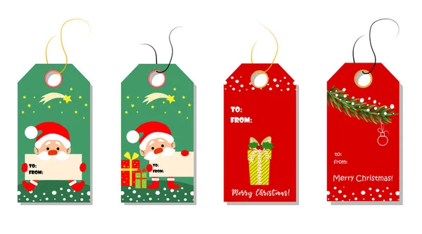 クリスマスタグかわいいコレクション クリスマスツリー ウサギと雪だるまとラベル ベクターイラスト — ストックベクタ