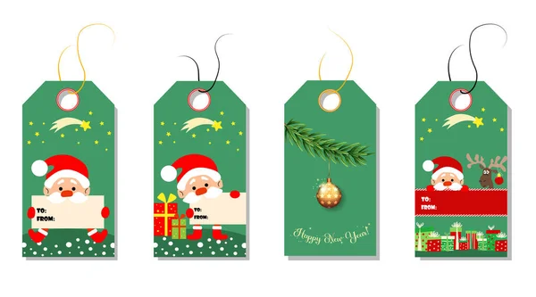 Roztomilá Sbírka Vánočních Známek Etikety Vánoční Stromeček Medvěd Králík Sněhulák — Stockový vektor