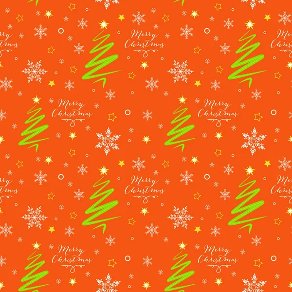 Weihnachtsvektor Nahtloses Muster Mit Grünem Weihnachtsbaum Und Schneeflocken Sternen Und Stockvektor