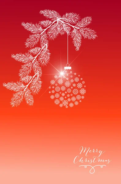 Weihnachtskarte Mit Weihnachtsbaum Weihnachtskugel Und Marry Christmas Frase Auf Leuchtend Stockvektor