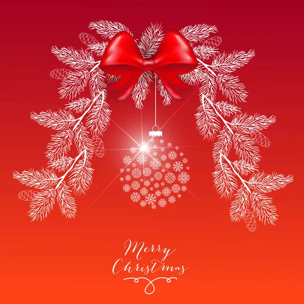 Weihnachtskarte Mit Weihnachtsbaum Weihnachtskugel Und Marry Christmas Frase Auf Leuchtend lizenzfreie Stockvektoren