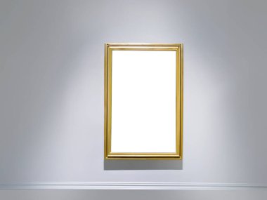Beyaz duvarda asılı boş bir dikey çerçeve, duvar sanatı modeli, boş bir çerçeve modern iç mekan tarzı, kırpma yolu olan minimalist