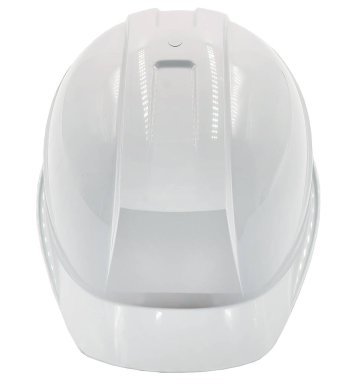 Kırpma yolu olan açık gri bir kask, yüksek kalite kişisel koruma şapkası, güvenlik önce konsepti, inşaat sahasında çalışmaya hazır, inşaat endüstrisinde, inşaatçılık işinde.