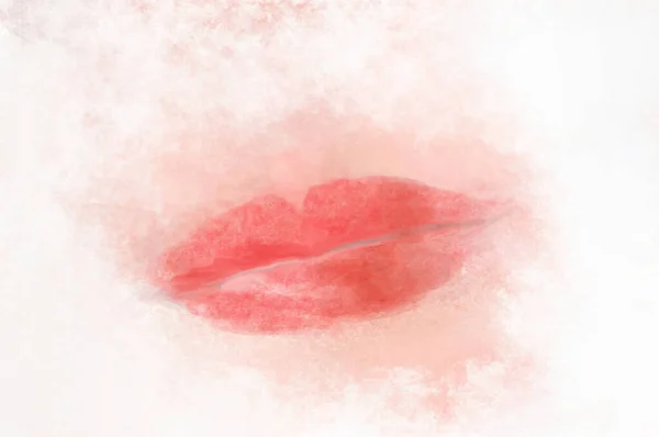 Illustration of a lip print with pink lipstick on the window