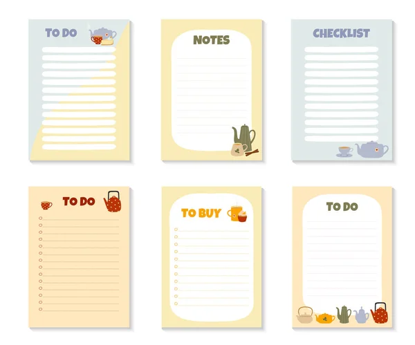Set Sjablonen Voor List Buy List Notes Checklist Met Kleurrijke — Stockvector