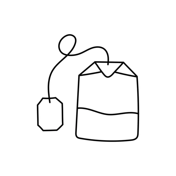 Bolsa Chá Arte Linha Design Estilo Doodle Desenhado Mão Ilustração — Vetor de Stock