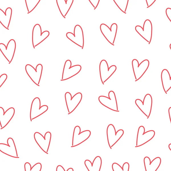 Αφηρημένη Αδιάλειπτη Μοτίβο Ροζ Καρδιές Λευκό Φόντο Χειροποίητο Σκίτσο — Διανυσματικό Αρχείο