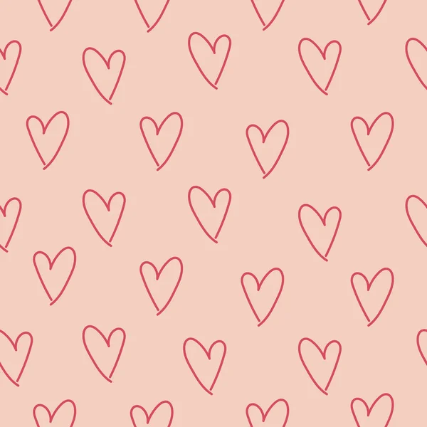 Αφηρημένη Αδιάλειπτη Μοτίβο Κόκκινες Καρδιές Ροζ Φόντο Χειροποίητο Σκίτσο — Διανυσματικό Αρχείο
