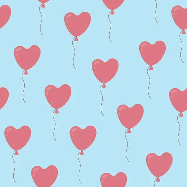 Απρόσκοπτη Μοτίβο Ροζ Μπαλόνια Σχήμα Καρδιάς Μπλε Φόντο Χειροποίητο Σκίτσο — Διανυσματικό Αρχείο