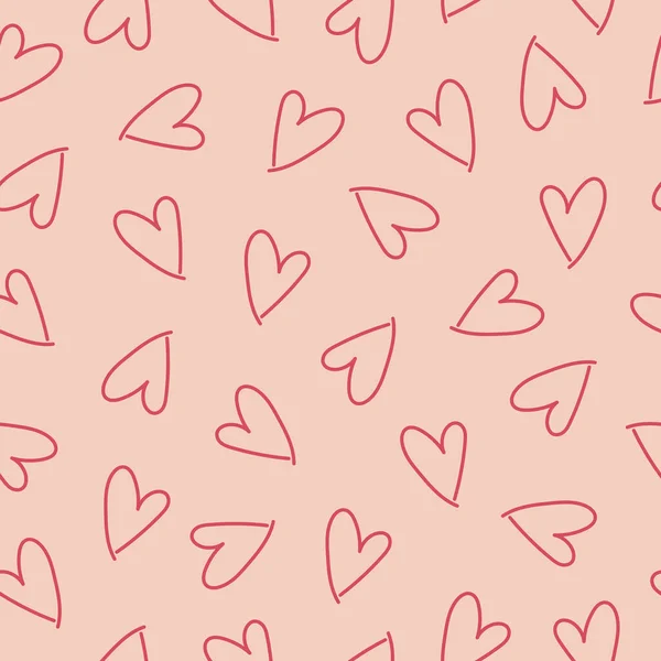 Abstraktes Nahtloses Muster Mit Roten Herzen Auf Rosa Hintergrund Handgezeichneter — Stockvektor