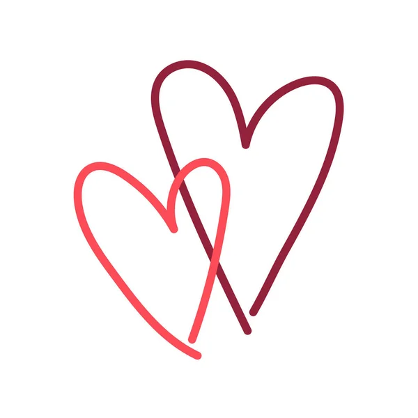 手描きラインアート赤とピンクの心 バレンタインデーのコンセプト グリーティングカード 招待状 ポスター バナーのデザイン要素 — ストックベクタ