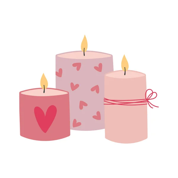 Handgezeichnete Kerzen Mit Herzen Gestaltungselement Für Grußkarte Einladung Druck Aufkleber — Stockvektor