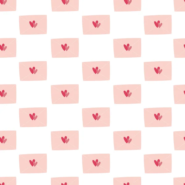 Nahtloses Muster Von Umschlägen Mit Herzen Auf Weißem Hintergrund Handgezeichneter — Stockvektor