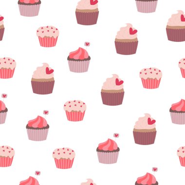 Beyaz arka planda kalpleri olan kusursuz kek kalıpları. El çizimi karalama stili. Vektör illüstrasyonu