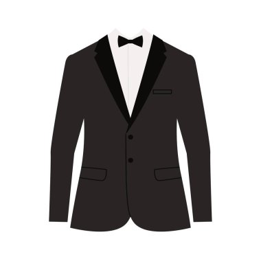 Wedding mens jacket with bow. Mens suit, tuxedo. Isolated vector illustration