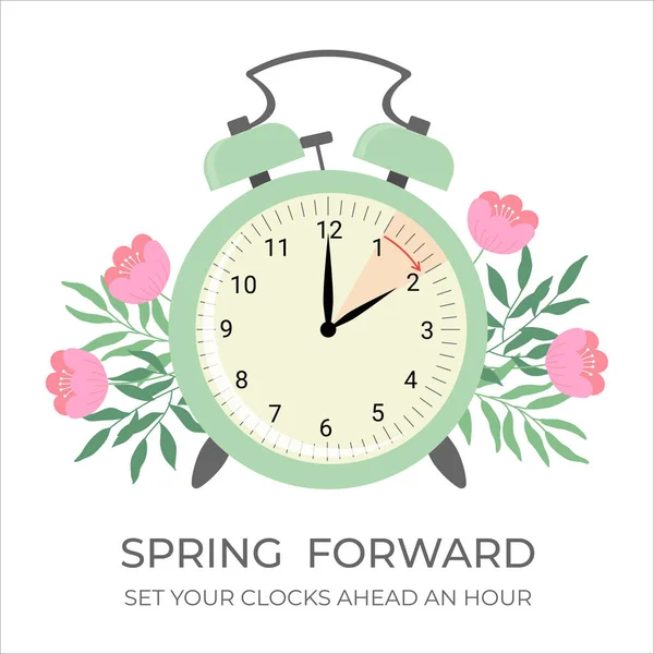 Daylight Saving Time Concept Banner Spring Forward Time Allarm Clock — Archivo Imágenes Vectoriales