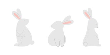 Set of cute rabbits. Template for baby design, Easter card, Mother's day or Valentine's day.