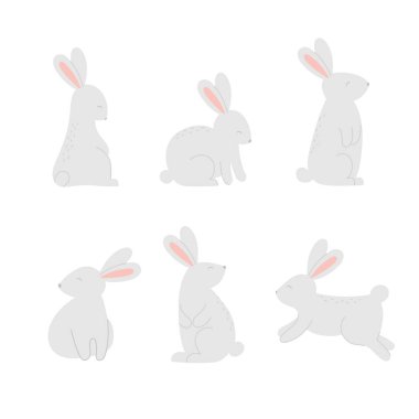 Set of cute rabbits. Template for baby design, Easter card, Mother's day or Valentine's day.