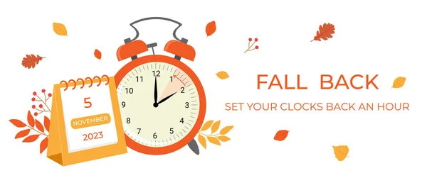 Daylight Saving Time Ends Concept Banner Fall Back Time Allarm — Archivo Imágenes Vectoriales
