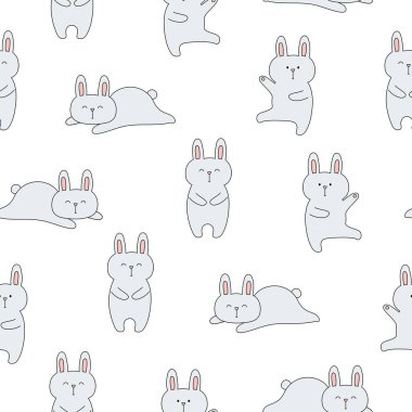 Seamless pattern with cute bunnies on white background. Template for baby design.
