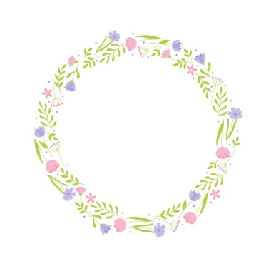 Colorful branches and flowers frame. Design element for greeting card, invitation, poster, social media. Isolated vector illustration 