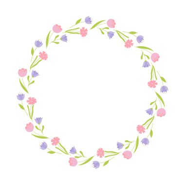 Colorful frame with flowers and branches. Design element for greeting card, invitation, poster, social media. Isolated vector illustration 