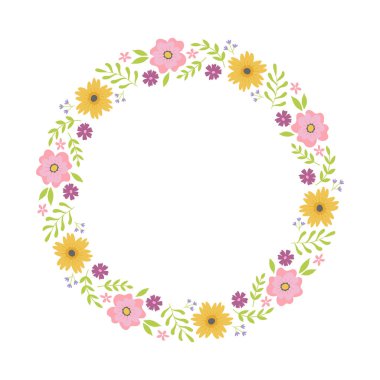 Colorful frame with flowers and branches. Design element for greeting card, invitation, poster, social media 