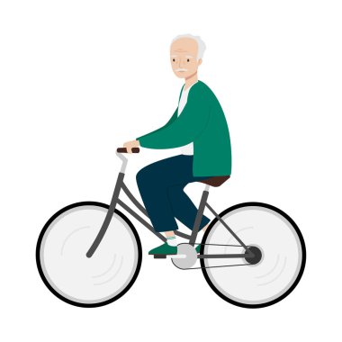Senior man riding bicycle. Old man on bike. Isolated Vector illustration