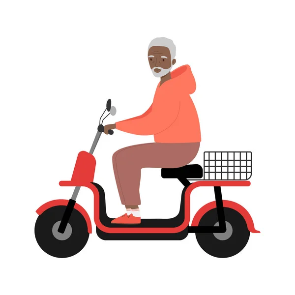 Senior Man Riding Modern Electric Bike Scooter Urban Eco Transport — Stok Vektör