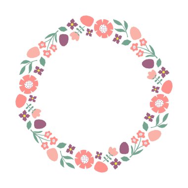 Kesik dalları, çiçekleri ve paskalya yumurtaları olan renkli bir çerçeve. Tebrik kartı, davetiye, poster ve sosyal medya için tasarım ögesi.