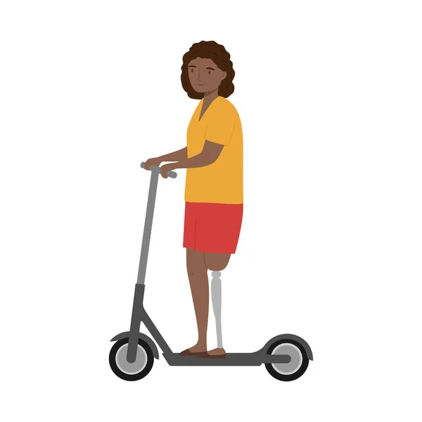 Elektrikli Scooter Kullanan Protez Bacaklı Genç Bir Kadın Engelli Kişi — Stok Vektör